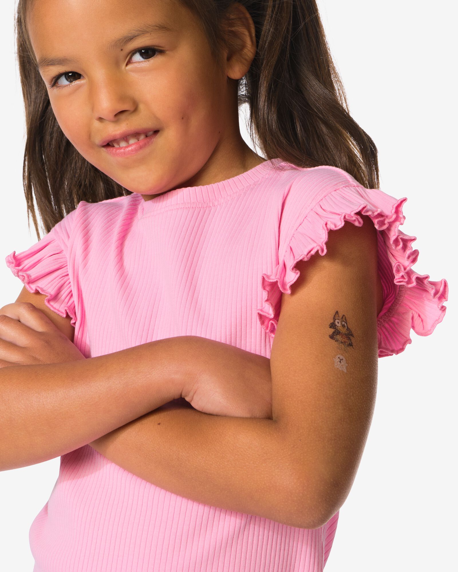 Kinder-T-Shirts gerippt mit Blumen &ndash; 2 St&uuml;ck rosa rosa - 30842217PINK - HEMA