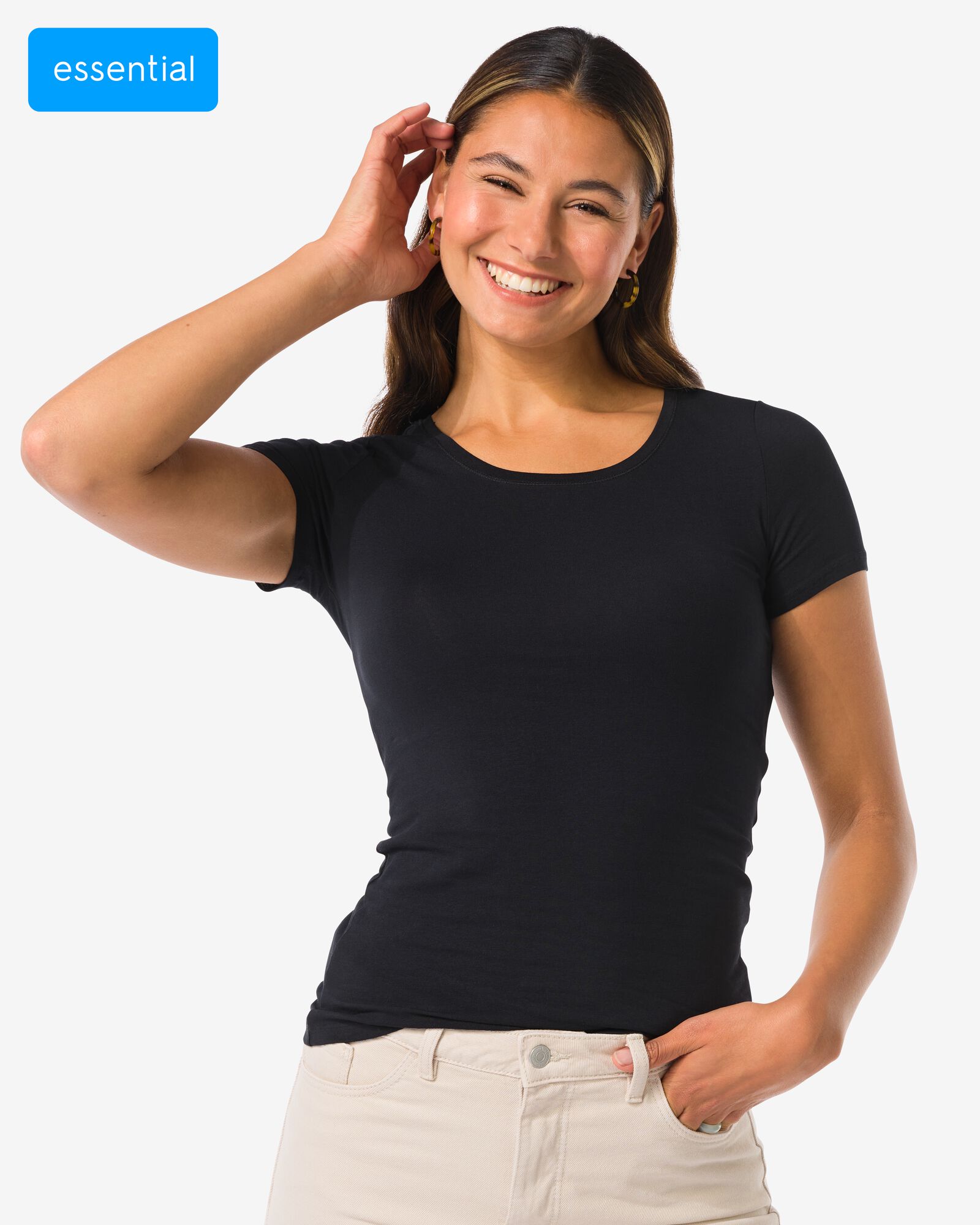 dames T-shirt slim fit o-hals zwart zwart - 36301340BLACK - HEMA