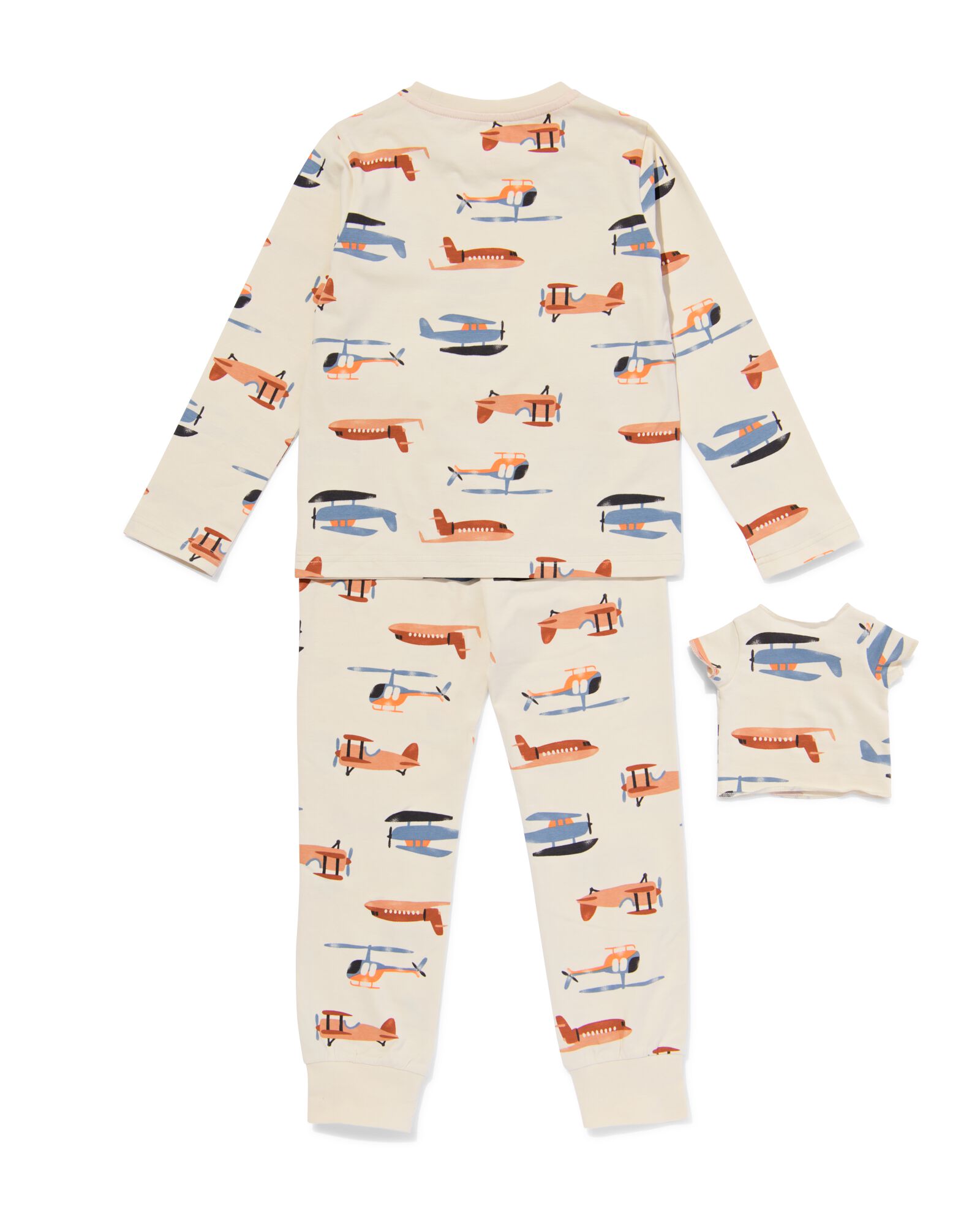 Kinderpyjama Stretch-Baumwolle Flugzeug und Puppennachthemd eierschalenfarben - 23080640OFFWHITE - HEMA