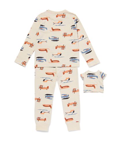 Kinderpyjama Stretch-Baumwolle Flugzeug und Puppennachthemd eierschalenfarben - 23080640OFFWHITE - HEMA