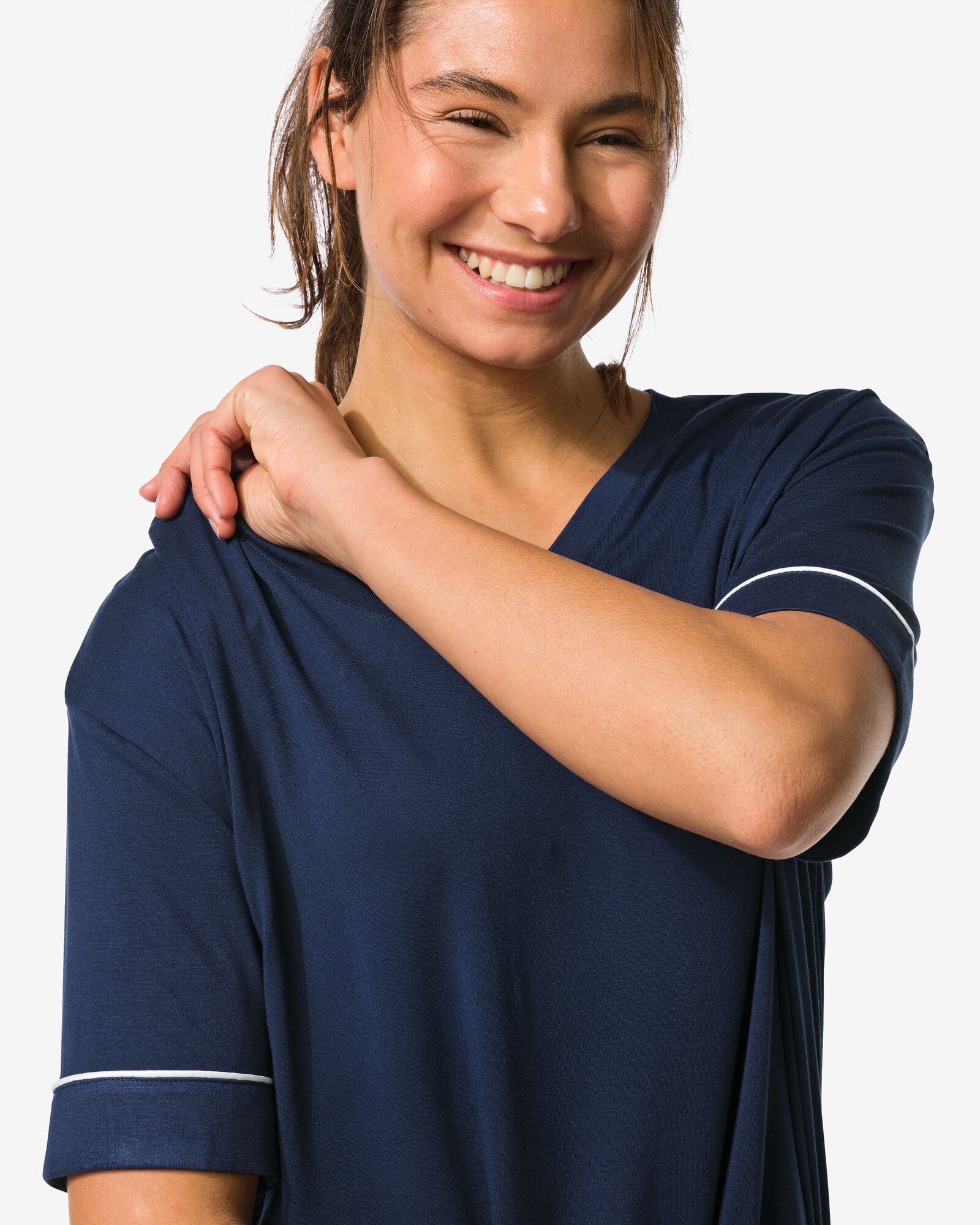 dames pyjamatop viscose donkerblauw donkerblauw - 23410467DARKBLUE - HEMA