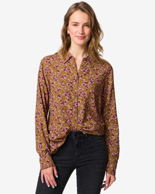 damesblouse Bobbie bloemen khaki khaki - 36207660KHAKI - HEMA