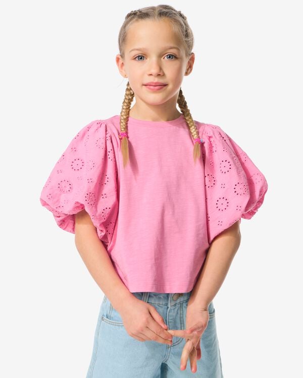 kinder T-shirt jersey geborduurd roze roze - 30826100PINK - HEMA