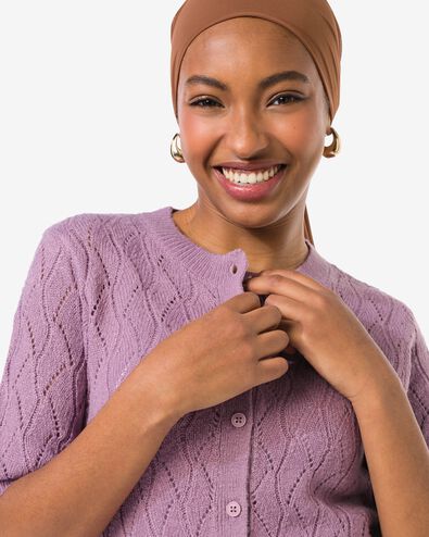 Damen-Strickjacke Golda, Ajour violett - 36205550PURPLE - HEMA