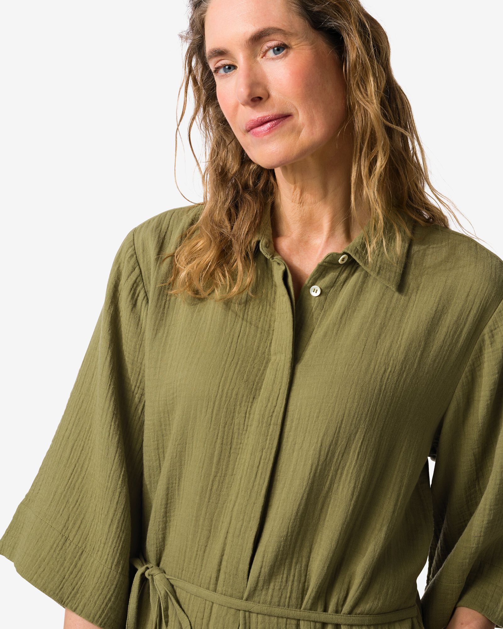 damesblousejurk Lynn regular fit mousseline groen groen - 36303890GREEN - HEMA