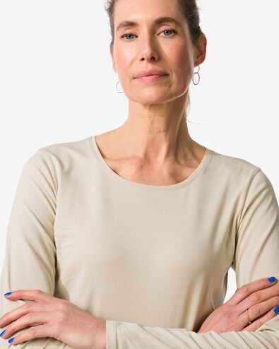t-shirt femme slim fit col en o sable sable - 36310360SAND - HEMA