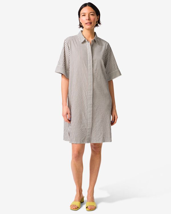 Weites Blusenkleid Sally Seersucker gestreift wei&szlig; wei&szlig; - 36208780WHITE - HEMA