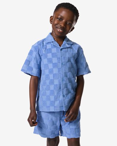 kinderoverhemd badstof blokken blauw blauw - 30720218BLUE - HEMA