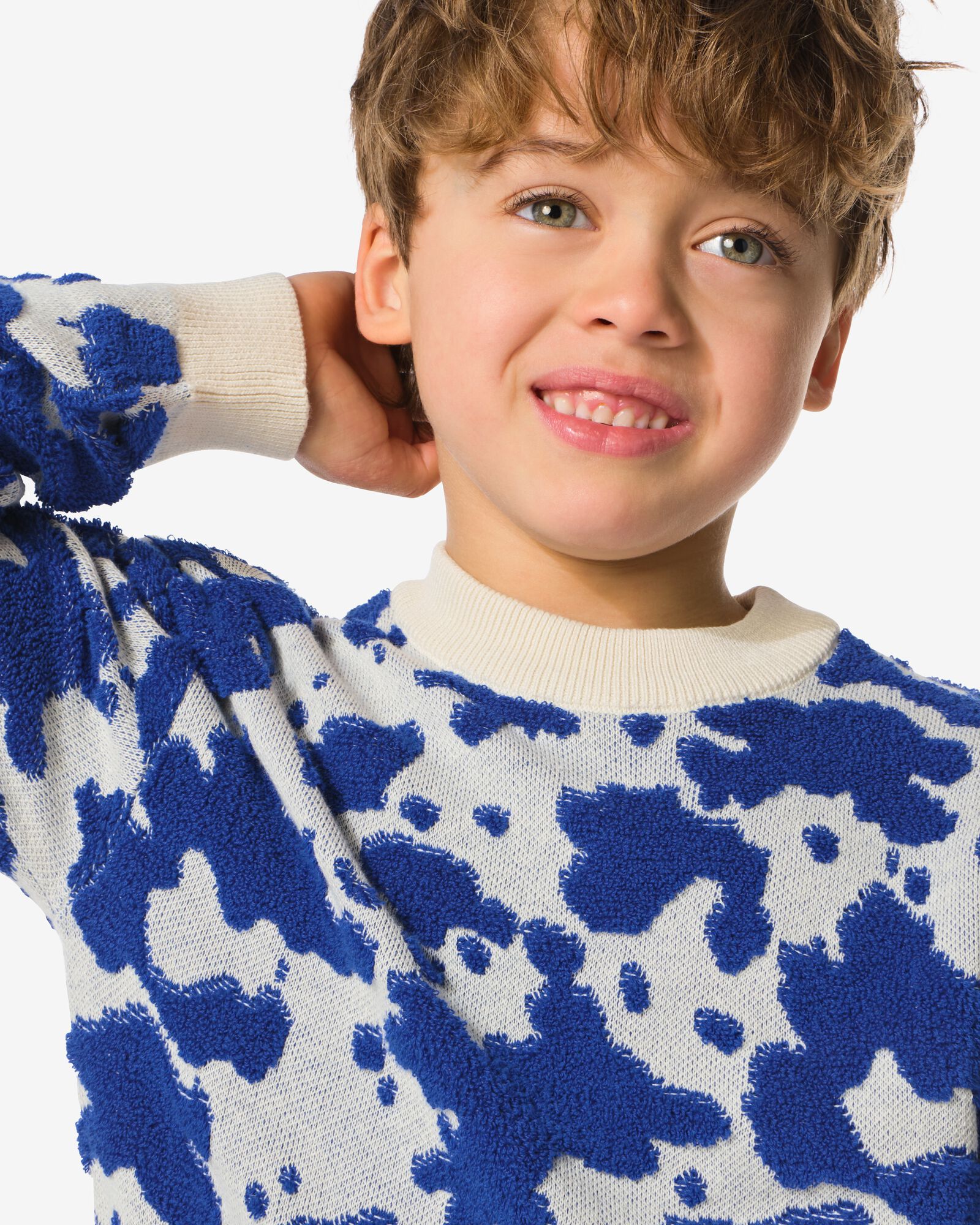 kindertrui gebreid koeienprint blauw - 30718717BLUE - HEMA