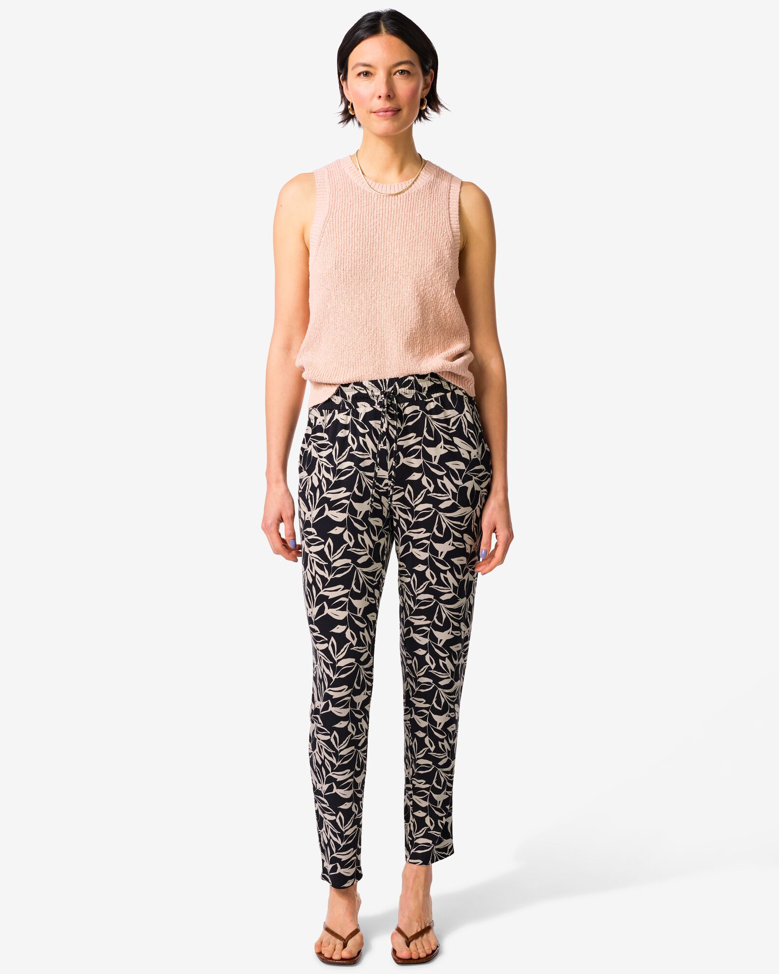 pantalon femme Mila regular fit jersey feuilles noir/blanc noir/blanc - 36209680BLACKWHITE - HEMA