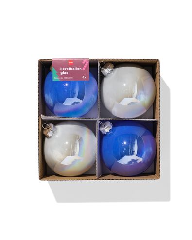 lot de boules de Noël de 8,5 cm brillantes argentées-bleues - 4 pièces - 25101280 - HEMA