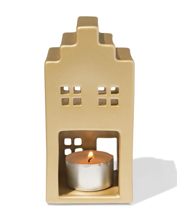 theelichthouder 7x14.3cm keramiek huisje goud - 25100322 - HEMA