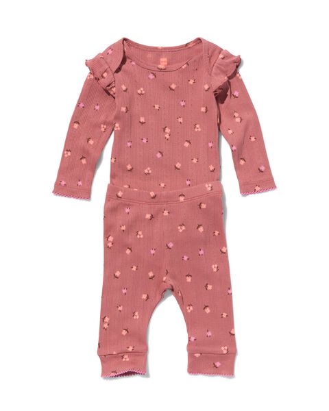 newborn kledingset legging en body met ribbels en ajour roze roze - 1000029848 - HEMA
