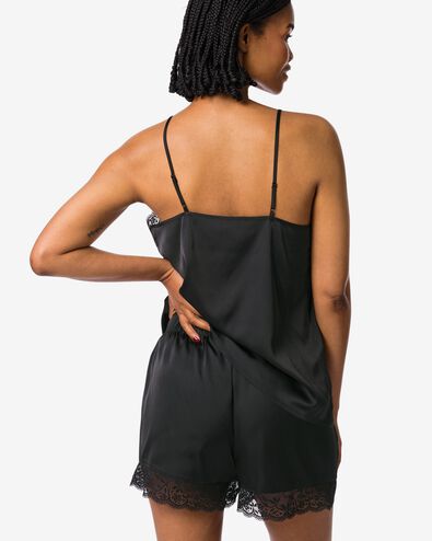 Damenpyjama aus Satin mit Spitze schwarz schwarz - 23404640BLACK - HEMA