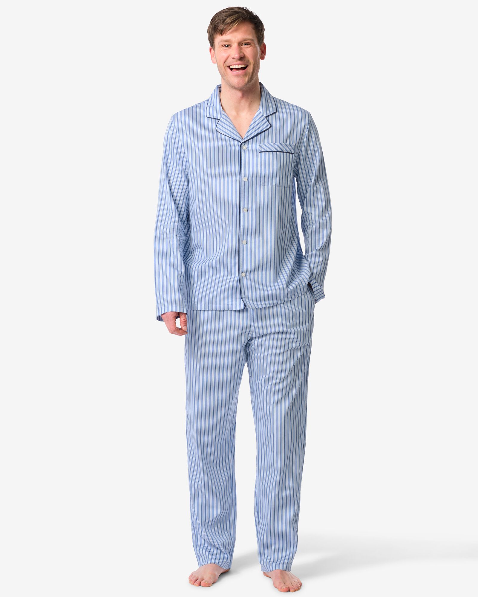 pyjama homme Palle popeline ray&eacute; bleu moyen bleu moyen - 23686210MIDBLUE - HEMA