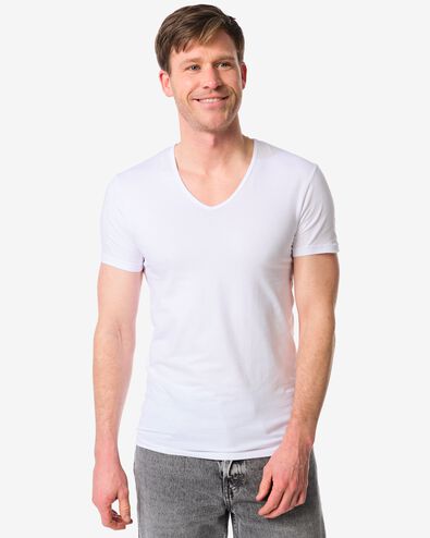heren ondershirt slim fit v-hals naadloos - 2 stuks - 19184535 - HEMA