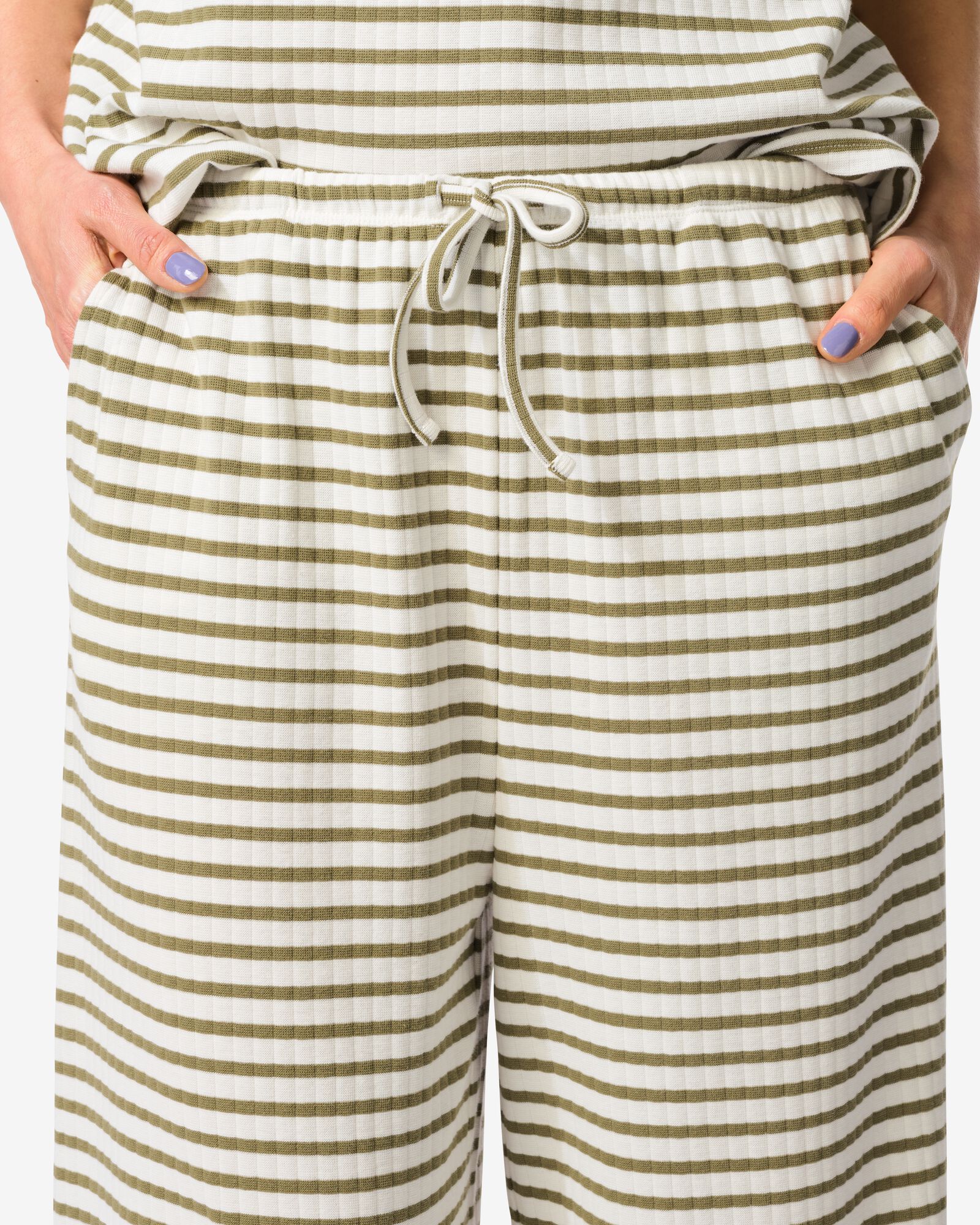 pantalon femme No&euml;l coupe large jersey ray&eacute; olive olive - 36209330OLIVE - HEMA