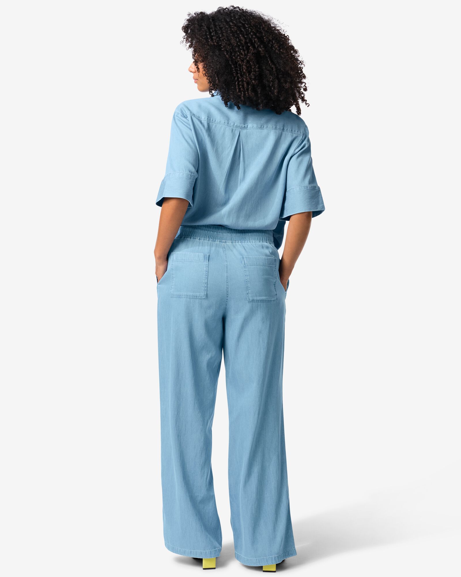damesbroek Lila wide leg tencel middenblauw middenblauw - 36249485MIDBLUE - HEMA