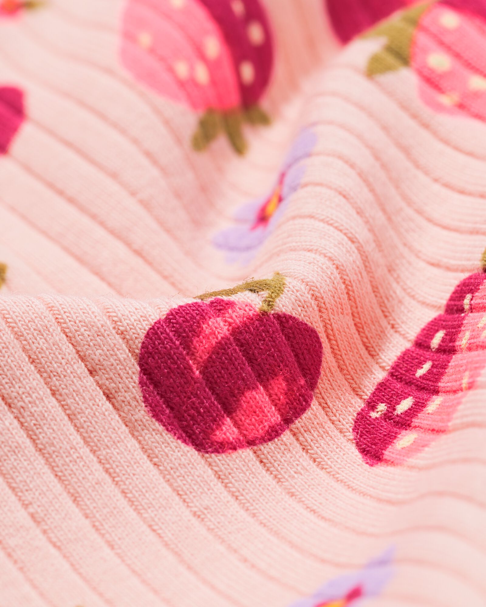 Kinder-T-Shirt, gerippt, Erdbeere rosa rosa - 30841856PINK - HEMA