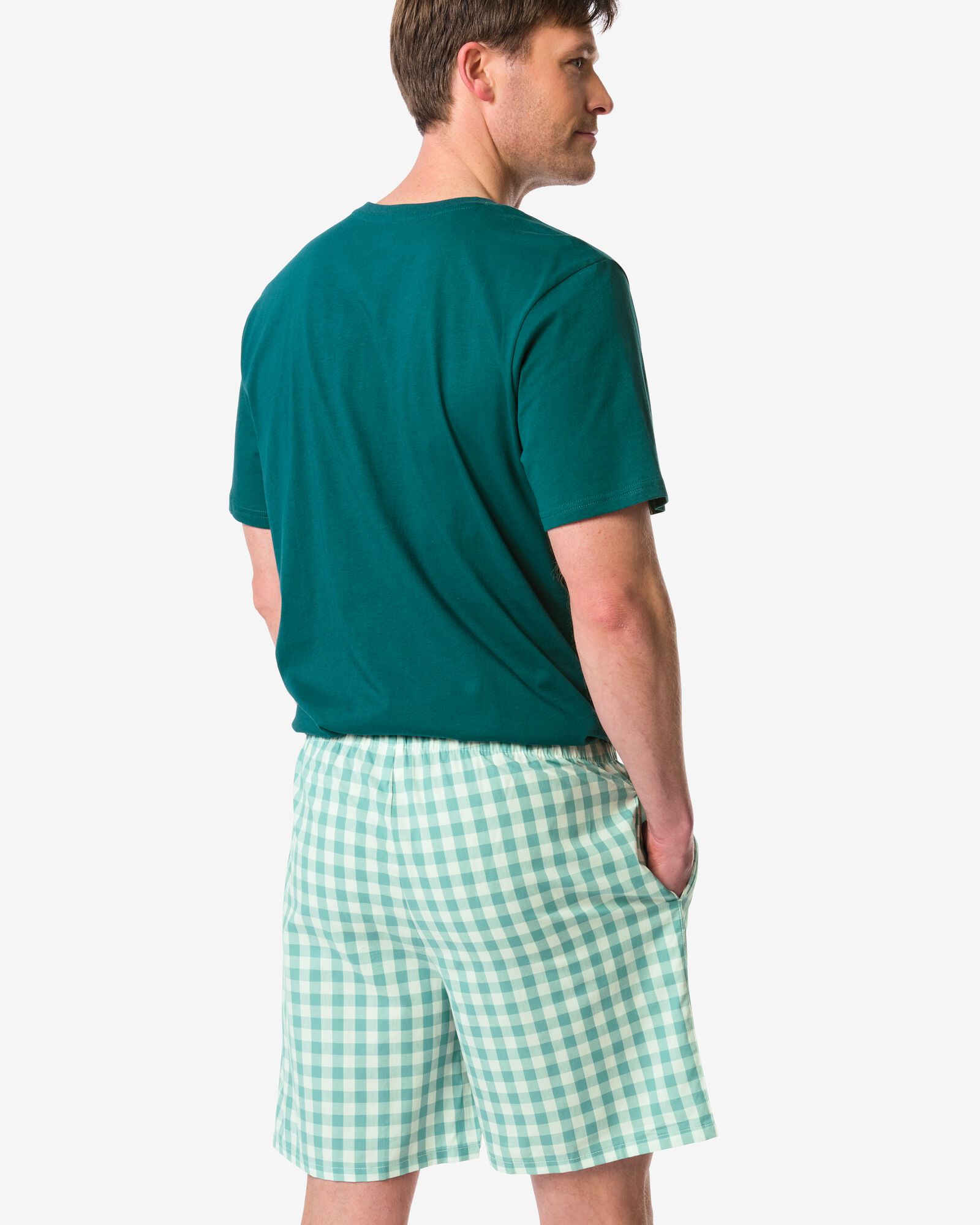 Herren-Kurz-Pyjama Philip, Jersey, kariert mittelgr&uuml;n mittelgr&uuml;n - 23686220MIDGREEN - HEMA