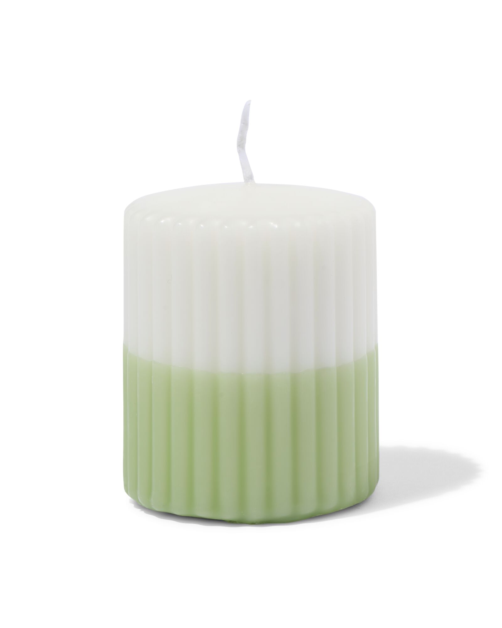 bougie cylindrique ⌀7 x 8 cm n&eacute;rvur&eacute;e ivoire-vert clair - 13509069 - HEMA