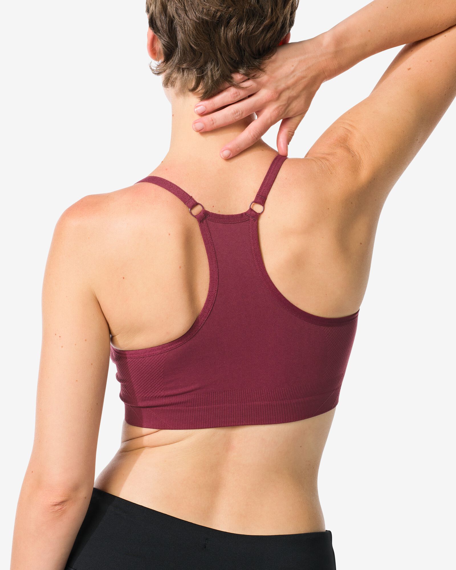 voorgevormde sporttop light support zonder beugel naadloos donkerrood donkerrood - 21700160DARKRED - HEMA