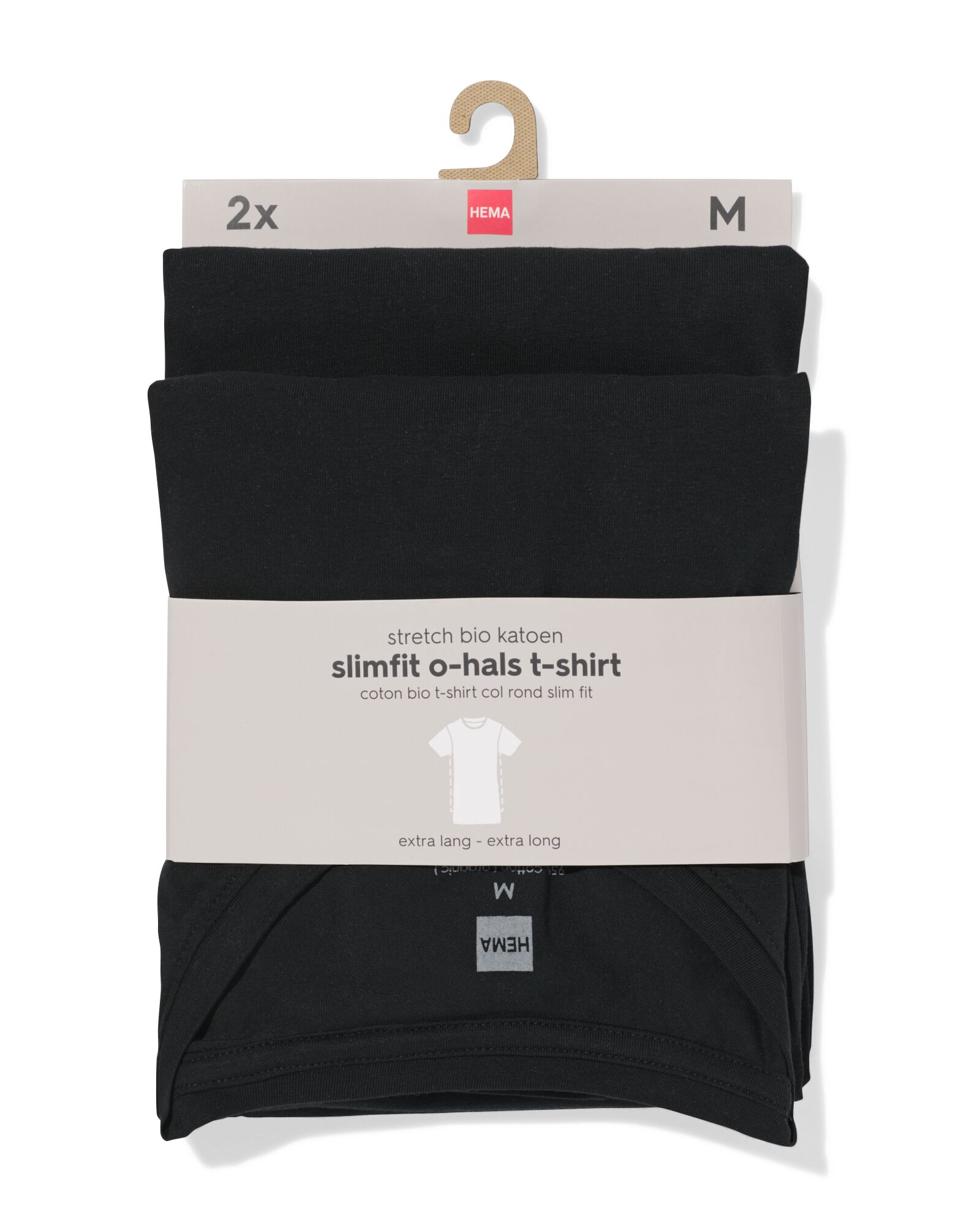 heren T-shirts slimfit o-hals extra lang - 2 stuks zwart zwart - 34290590BLACK - HEMA