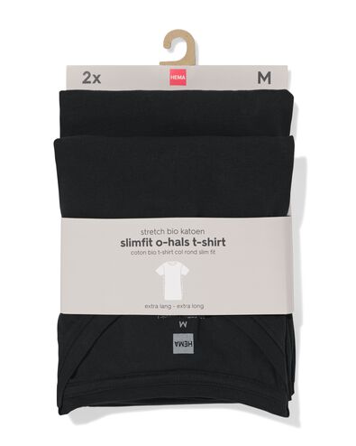 heren T-shirts slimfit o-hals extra lang - 2 stuks zwart zwart - 34290590BLACK - HEMA