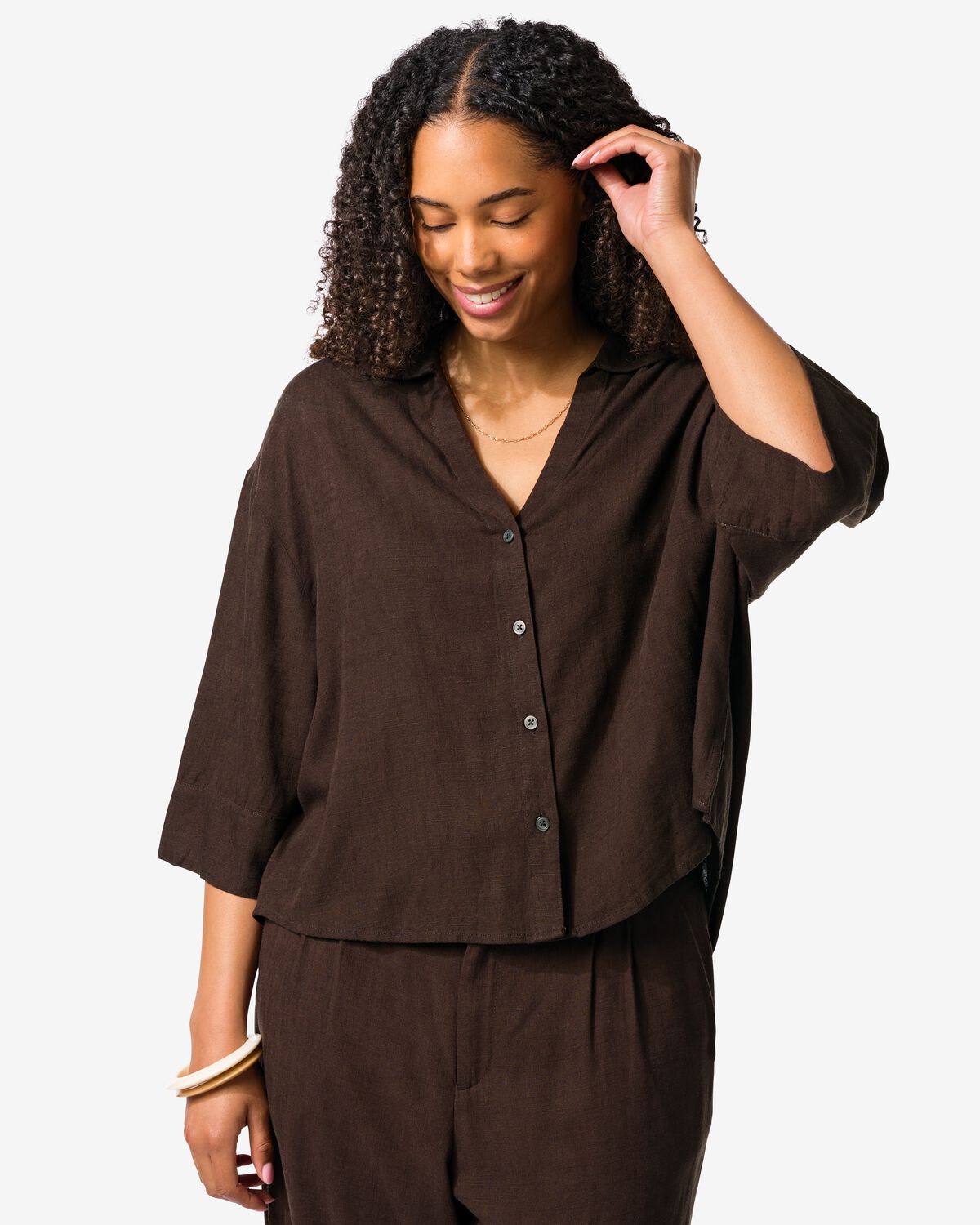 Ensemble pour femme en lin marron fonc&eacute; - &nbsp;2022149 - HEMA