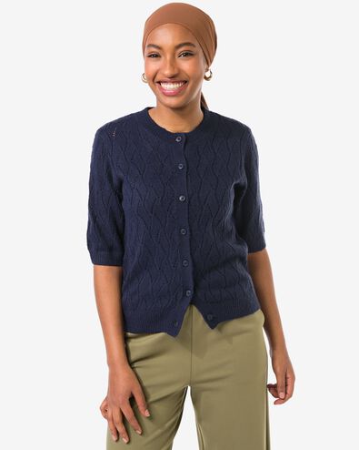 damesvest Golda ajour donkerblauw donkerblauw - 36205780DARKBLUE - HEMA