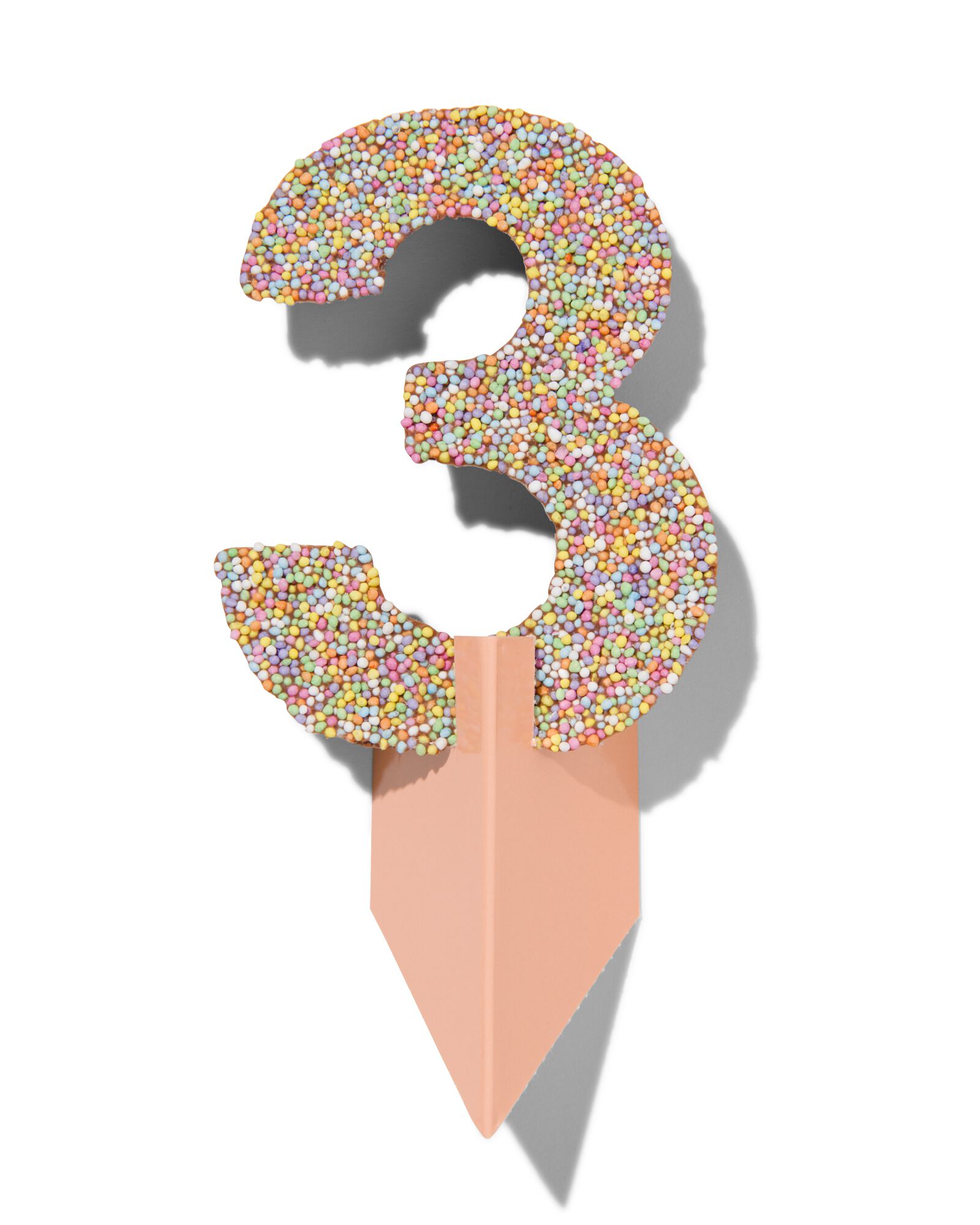 chiffre de f&ecirc;te 3 en chocolat avec perles multicolores - 10360004 - HEMA