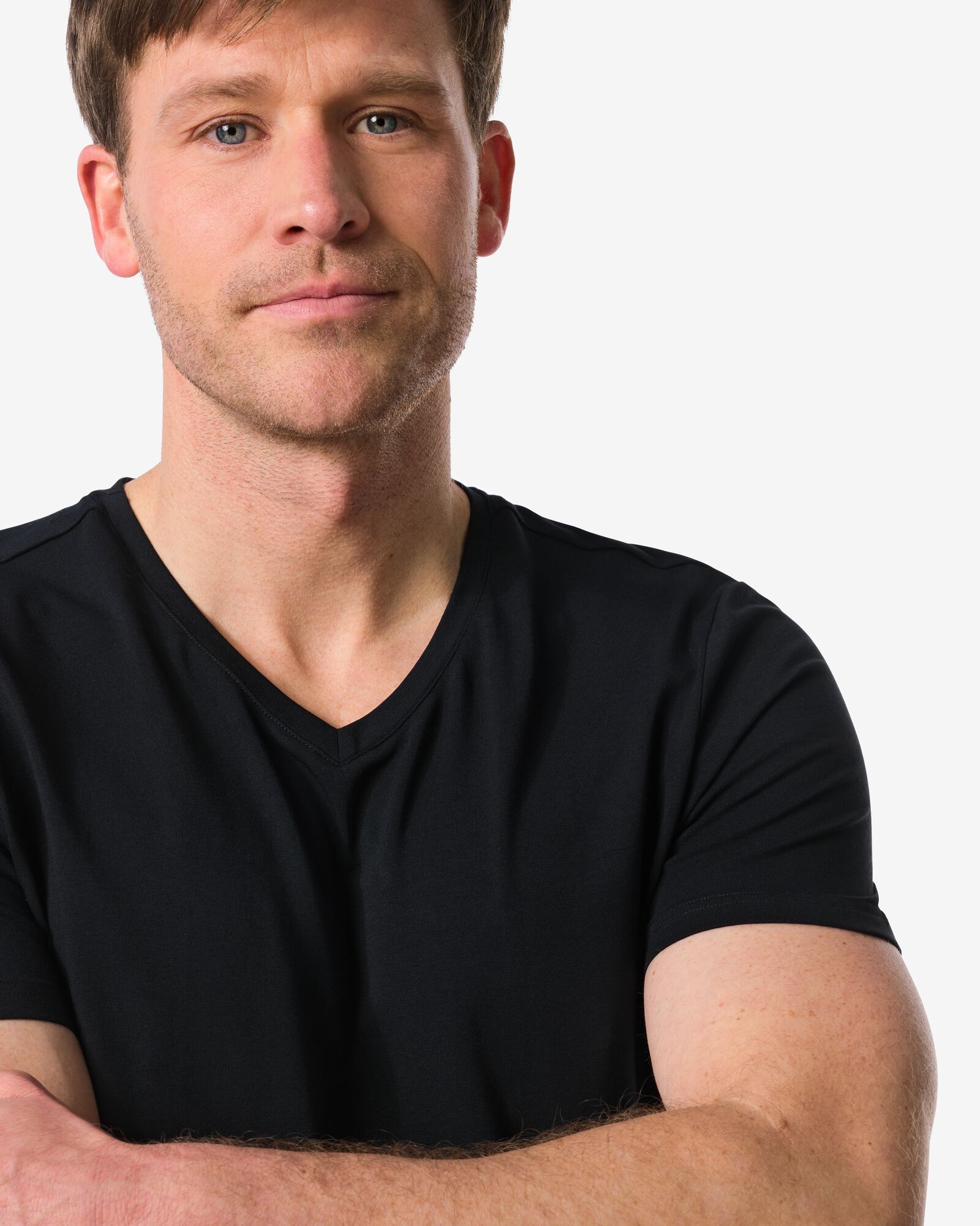 Herren-T-Shirts, Slim Fit, V-Ausschnitt, extra lang &ndash; 2 St&uuml;ck schwarz schwarz - 34290650BLACK - HEMA