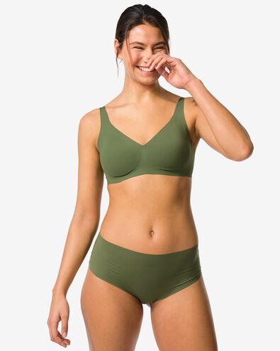 slip femme taille haute microfibre c&ocirc;tel&eacute; confort ultime vert fonc&eacute; - 19602705DARKGREEN - HEMA