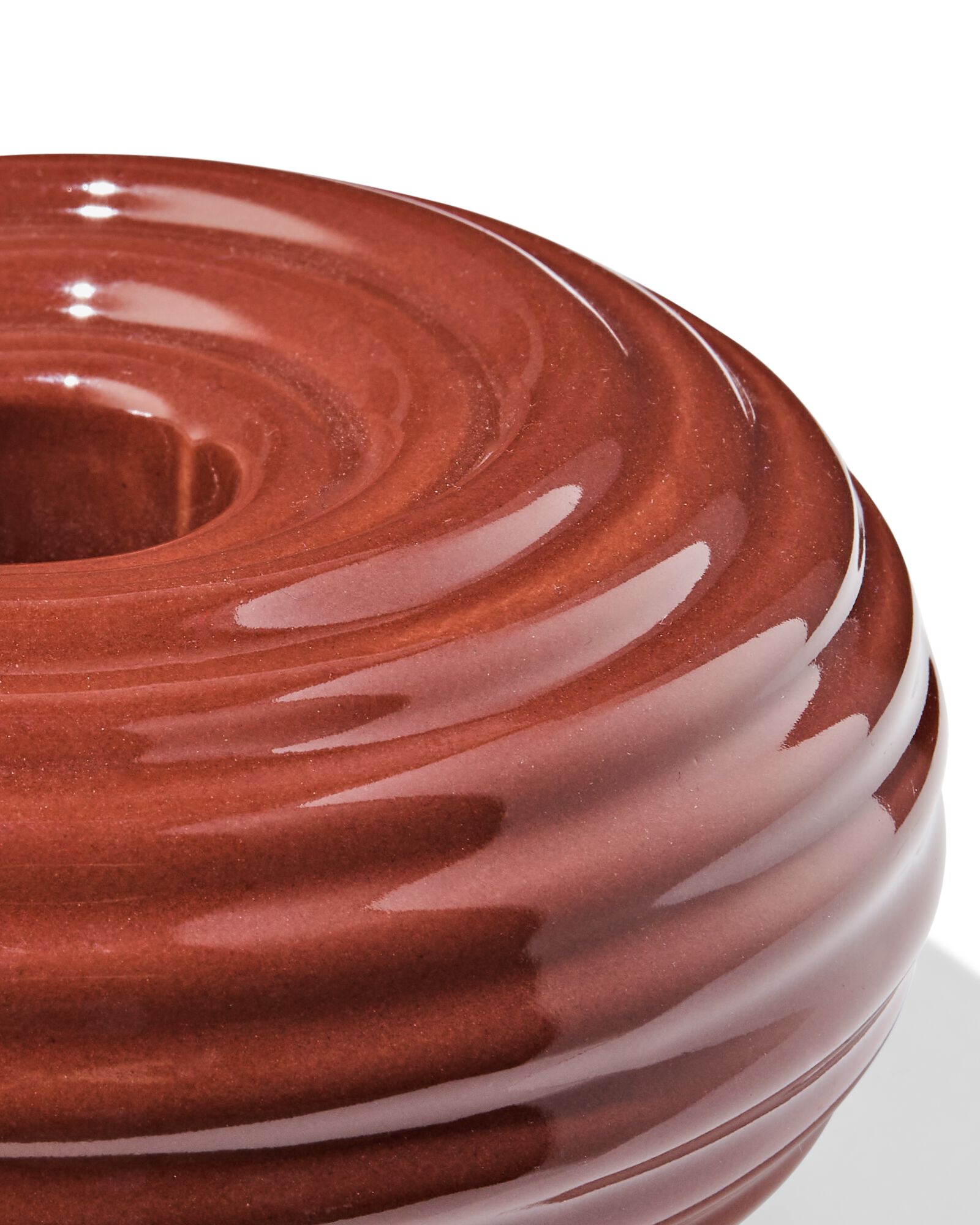 kandelaar 9.7x20cm keramiek ribbel bruin - 13325030 - HEMA