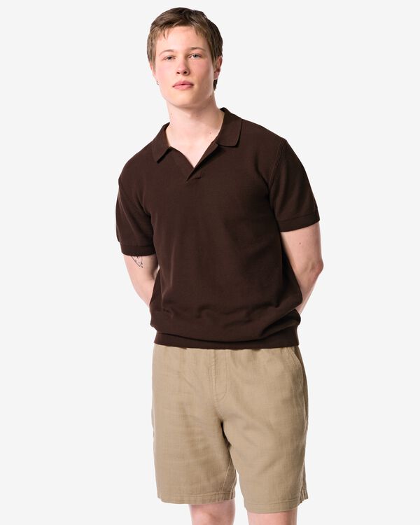 herenpolo Kris structuur donkerbruin donkerbruin - 2189150DARKBROWN - HEMA