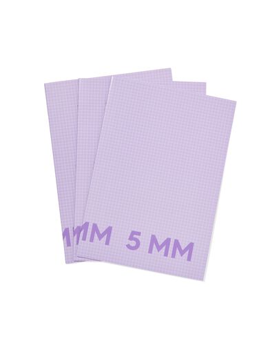 3er-Pack Hefte, violett, DIN A4, kariert (5 x 5 mm) - 14120209 - HEMA