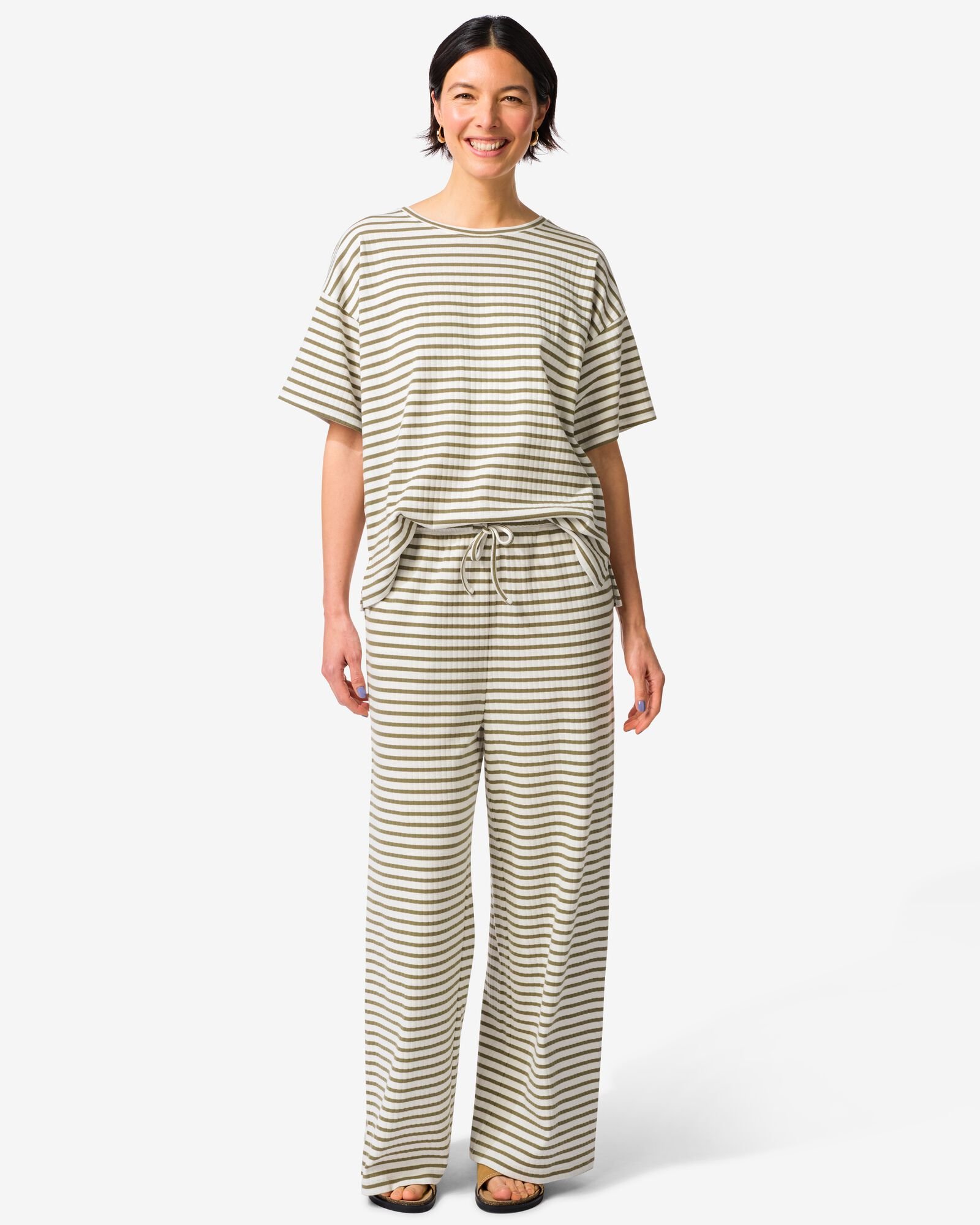 pantalon femme No&euml;l coupe large jersey ray&eacute; olive olive - 36209330OLIVE - HEMA
