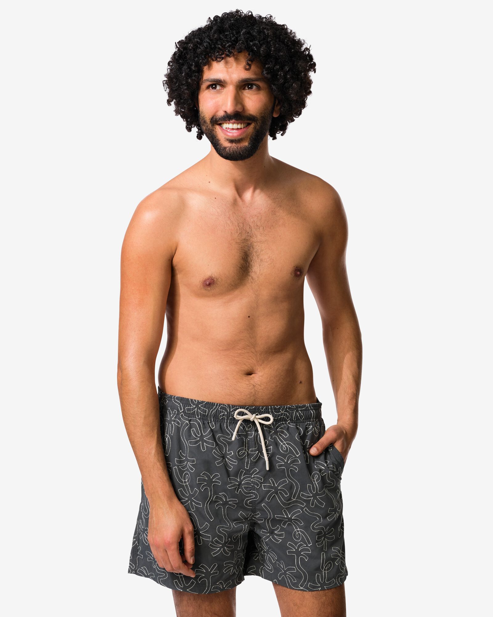 maillot de bain homme Pieter brod&eacute; palmiers anthracite anthracite - 22100060ANTHRACITE - HEMA