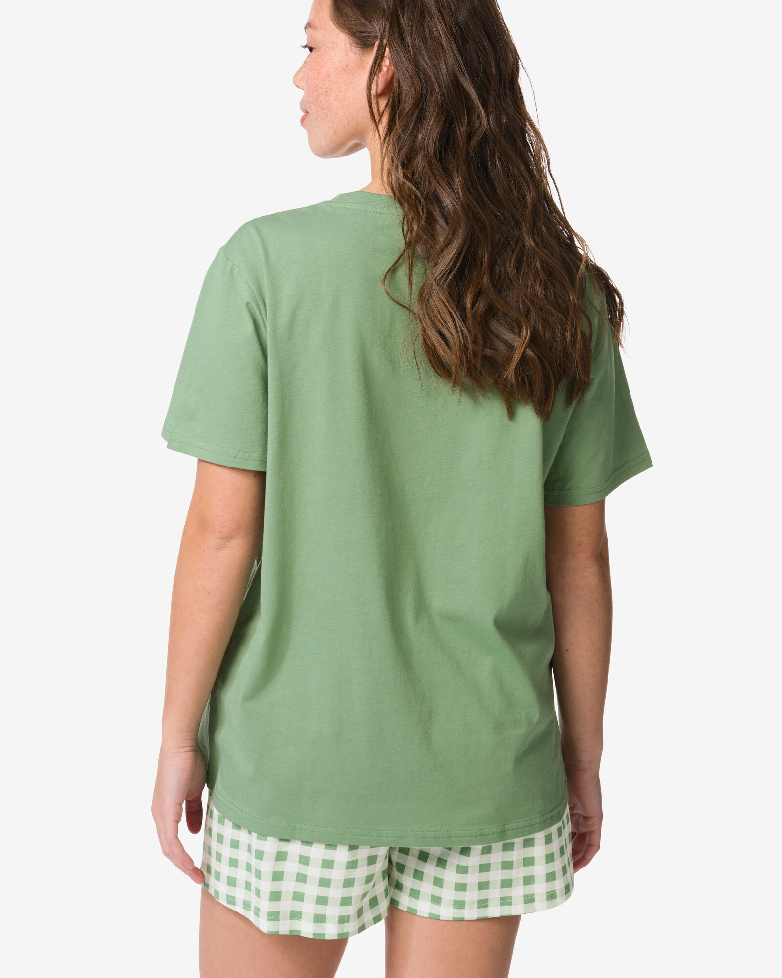 Damen-Kurz-Pyjama aus Jersey kariert gr&uuml;n gr&uuml;n - 23401560GREEN - HEMA