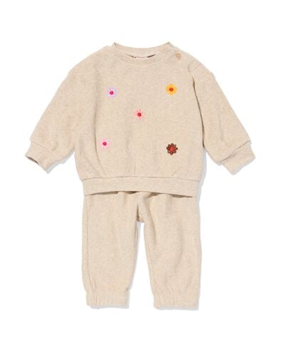 baby kleding sweatset bloemen zand - 33048270SAND - HEMA
