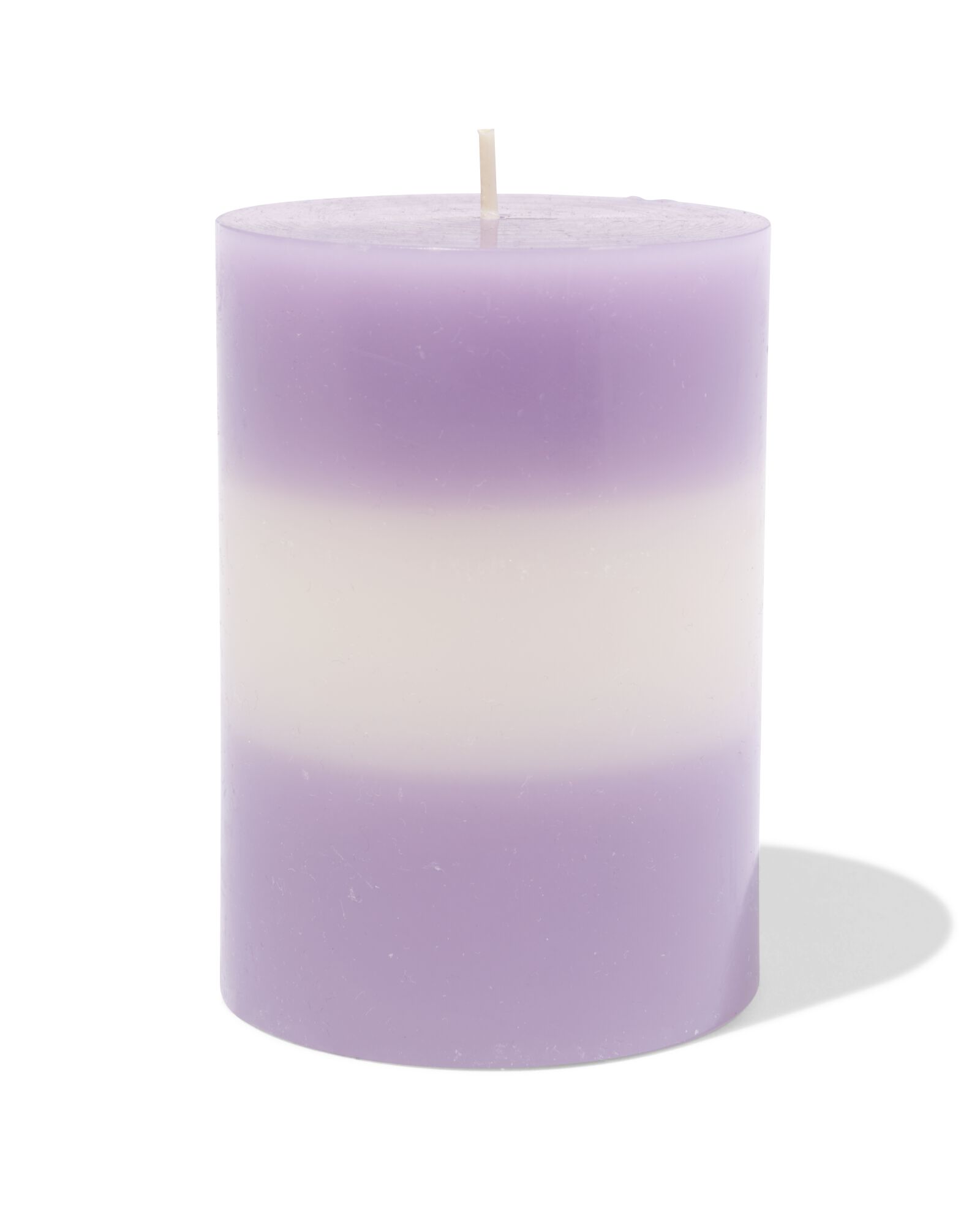 bougie cylindrique ⌀7x10cm rayures lilas-ivoire - 13506160 - HEMA