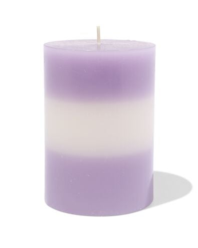 bougie cylindrique ⌀7x10cm rayures lilas-ivoire - 13506160 - HEMA