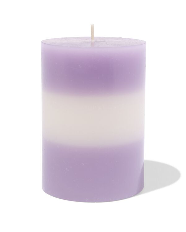 bougie cylindrique ⌀7x10cm rayures lilas-ivoire - 13506160 - HEMA