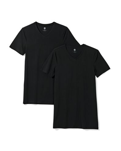 heren T-shirts slimfit v-hals extra lang - 2 stuks zwart zwart - 34290650BLACK - HEMA