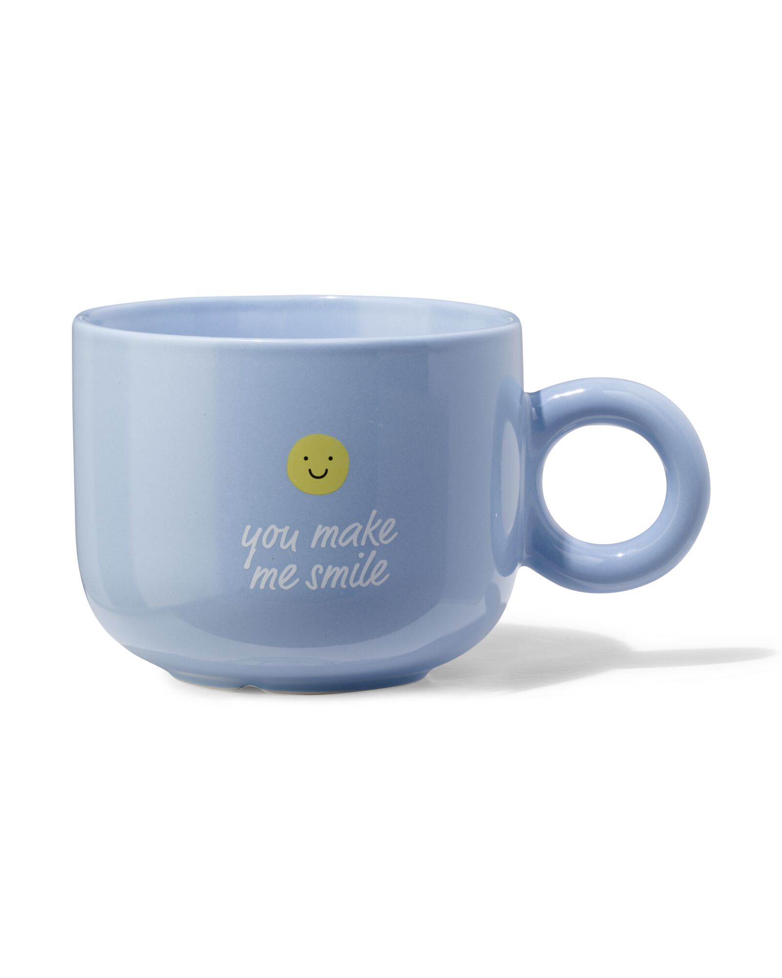 mok 480ml smiley 'you make me smile' lichtblauw - 61100282 - HEMA