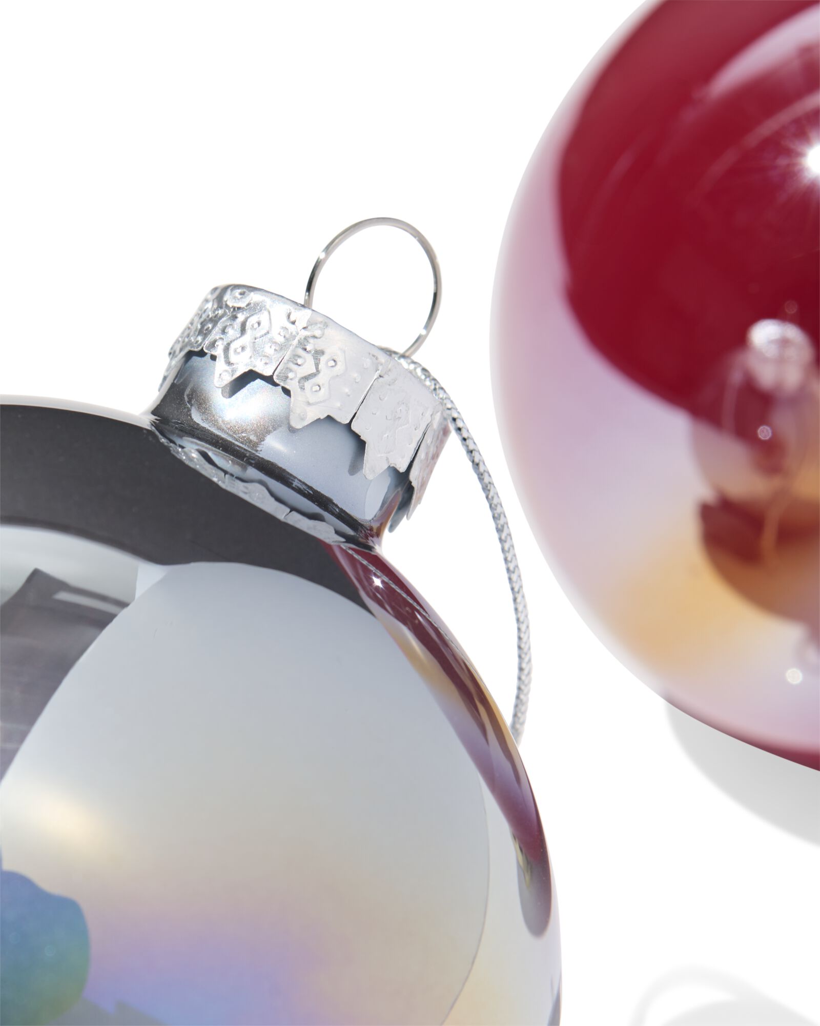 Christbaumkugeln, Set, Glas, &Ouml;l, rot-silber &ndash; 2 St&uuml;ck - 25100060 - HEMA