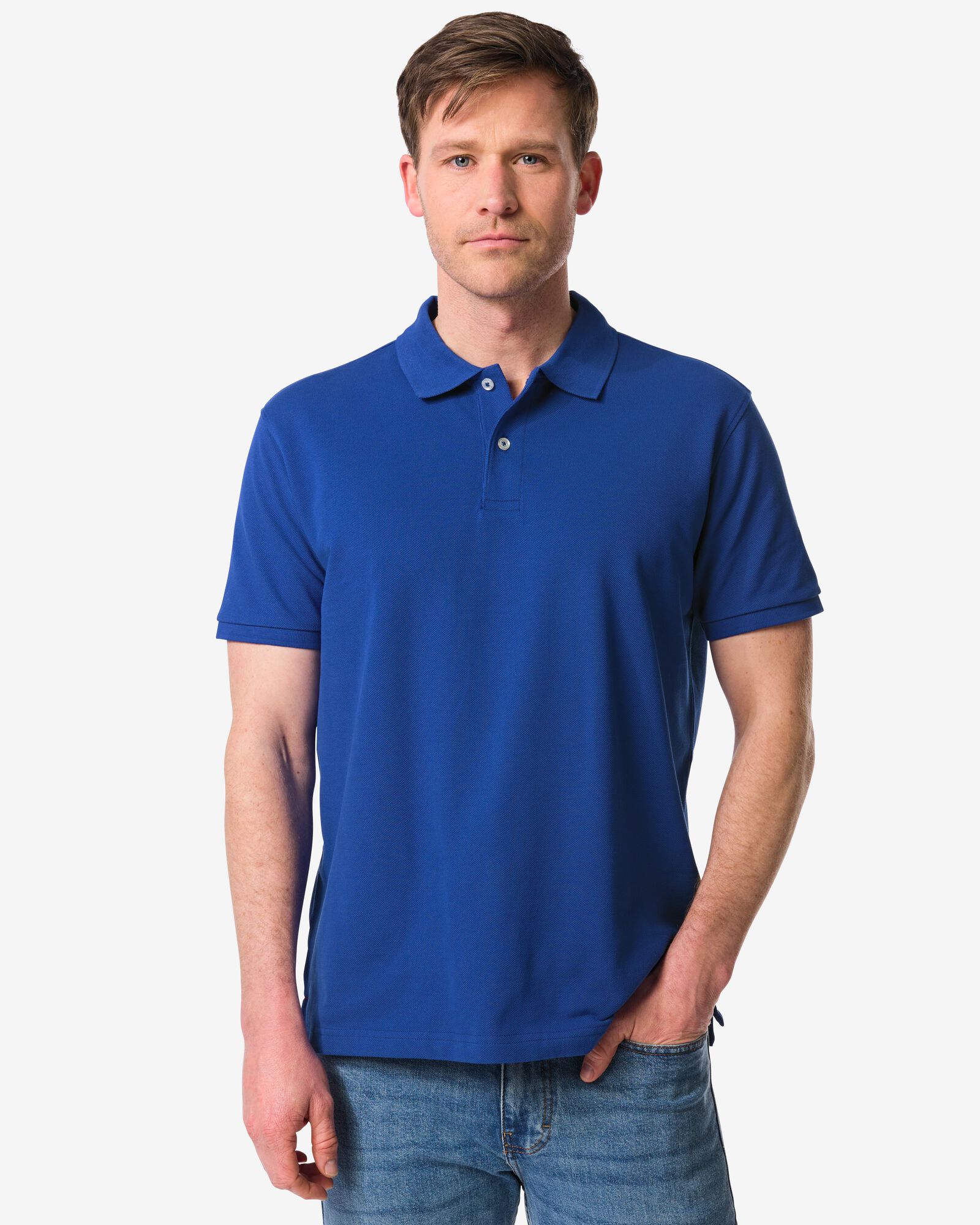 herenpolo Denton piqu&eacute; felblauw felblauw - 2140330BRIGHTBLUE - HEMA