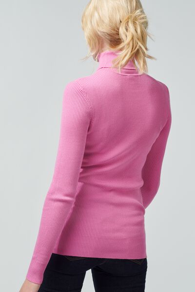 Damen-Rollkragenpullover gerippt rosa HEMA