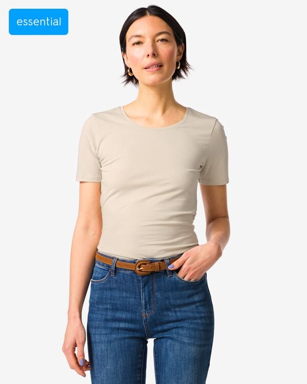 t-shirt femme slim fit col rond sable sable - 36310160SAND - HEMA