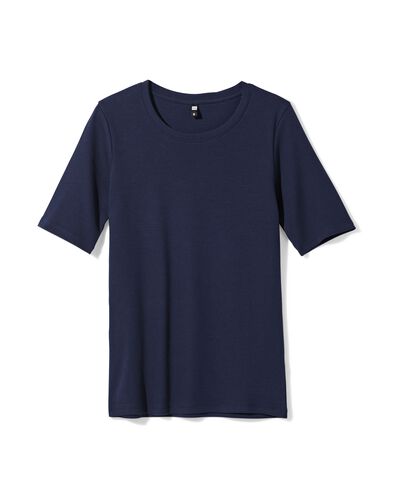 dames T-shirt Clara regular fit rib donkerblauw donkerblauw - 36310720DARKBLUE - HEMA
